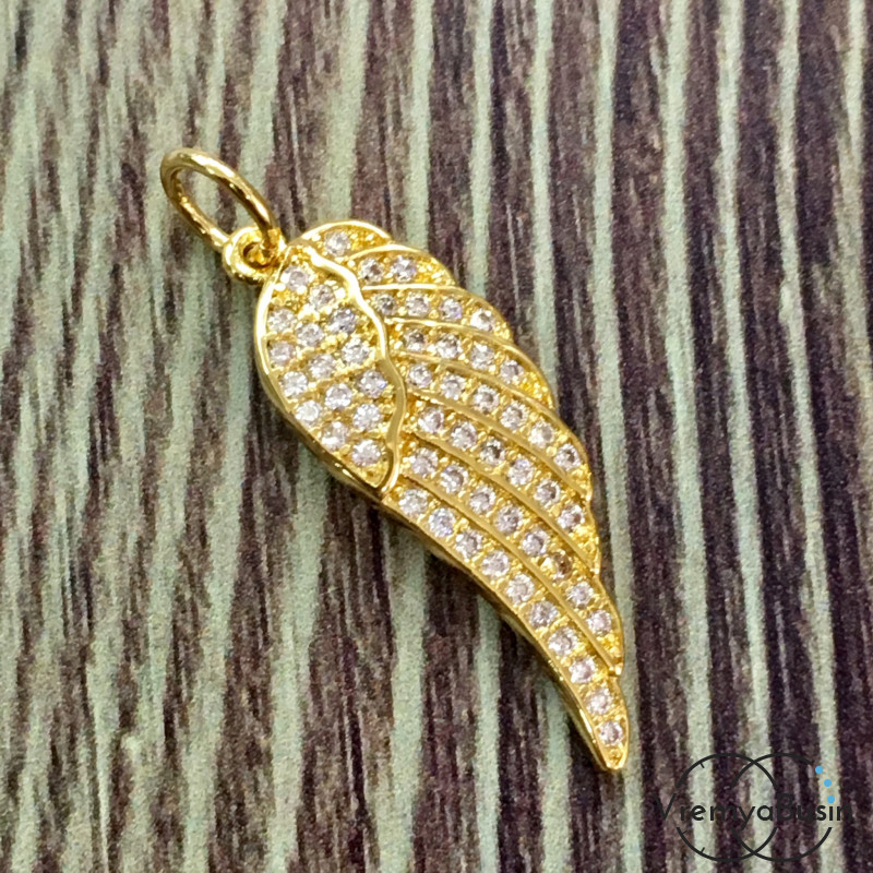 Подвеска с фианитами "Крыло", латунь с позолотой (1 шт.)