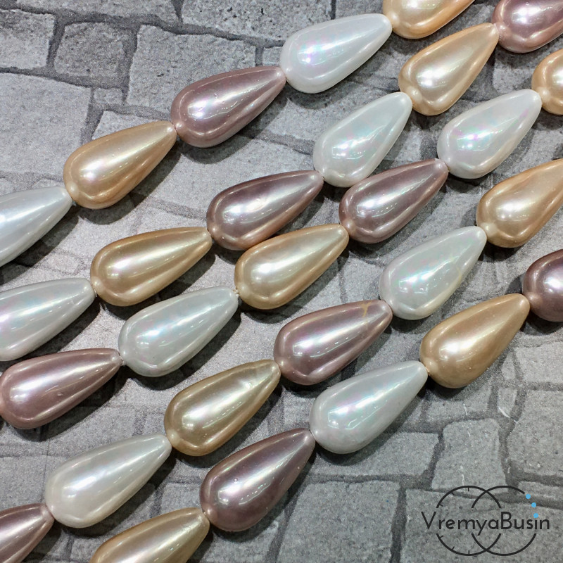 Бусины капли из стекла под жемчуг, 10х20 мм (1/2 нити, ок.10 шт.)