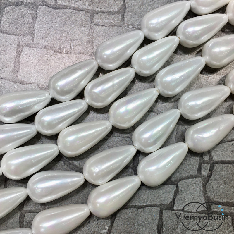 Бусины капли из стекла под жемчуг, 10х20 мм (1/2 нити, ок.10 шт.)