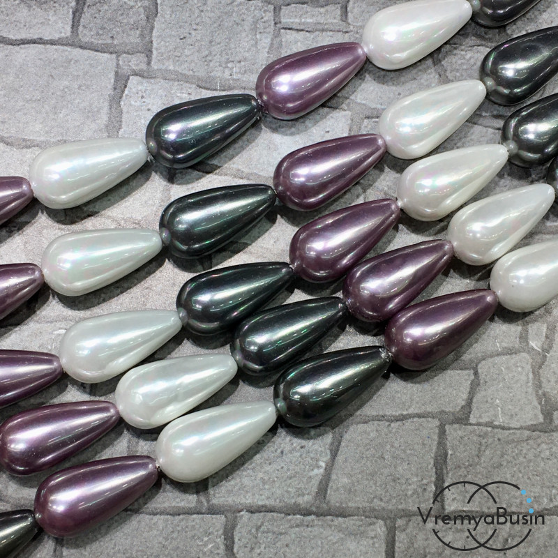 Бусины капли из стекла под жемчуг, 10х20 мм (1/2 нити, ок.10 шт.)