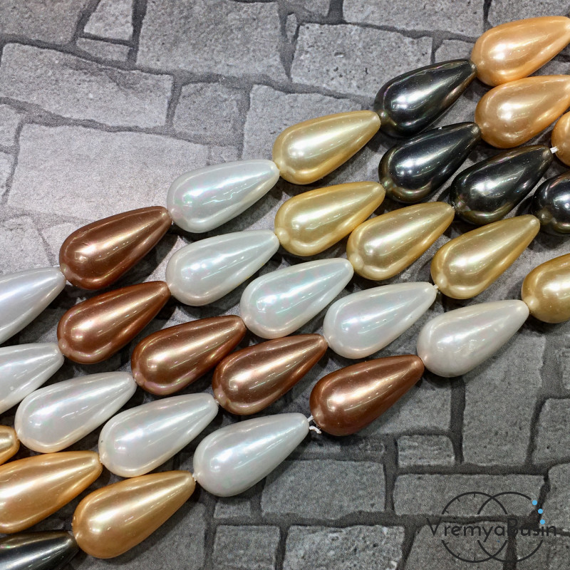 Бусины капли из стекла под жемчуг, 10х20 мм (1/2 нити, ок.10 шт.)