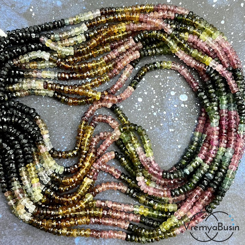 Турмалин натур., рондель с ювелирной огранкой, 2х4 мм (нить, ок. 33 см.)