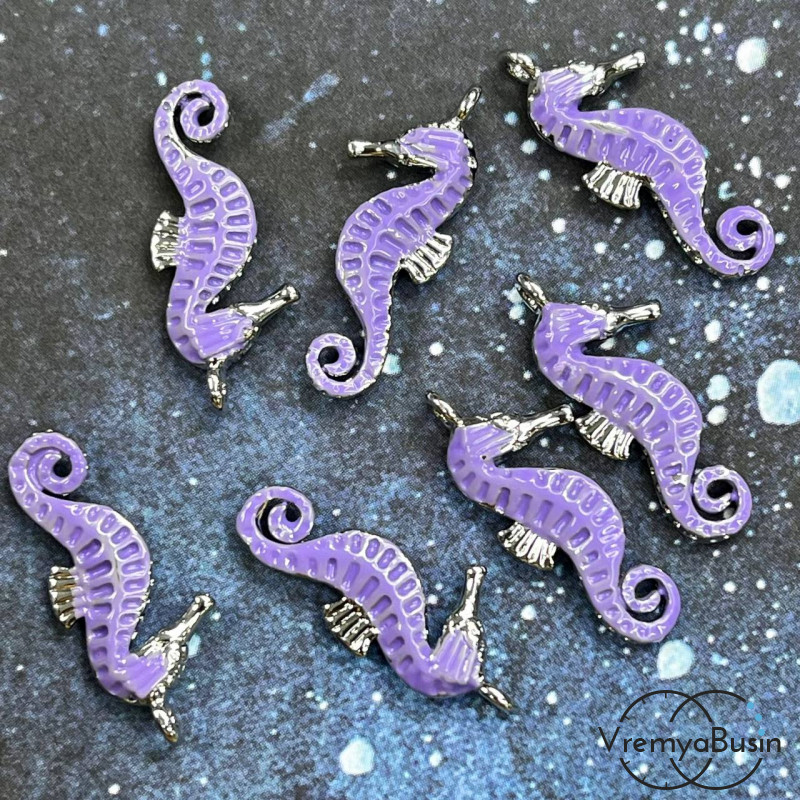 Подвеска с эмалью "Морской конек", 8х20 мм, латунь с родиевым покрытием  (1 шт.)