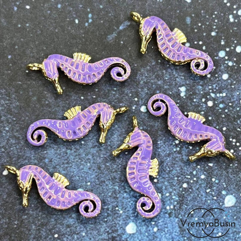 Подвеска с эмалью "Морской конек", 8х20 мм, латунь с позолотой (1 шт.)