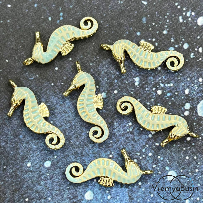 Подвеска с эмалью "Морской конек", 8х20 мм, латунь с позолотой (1 шт.)