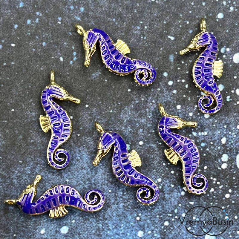 Подвеска с эмалью "Морской конек", 8х20 мм, латунь с позолотой (1 шт.)