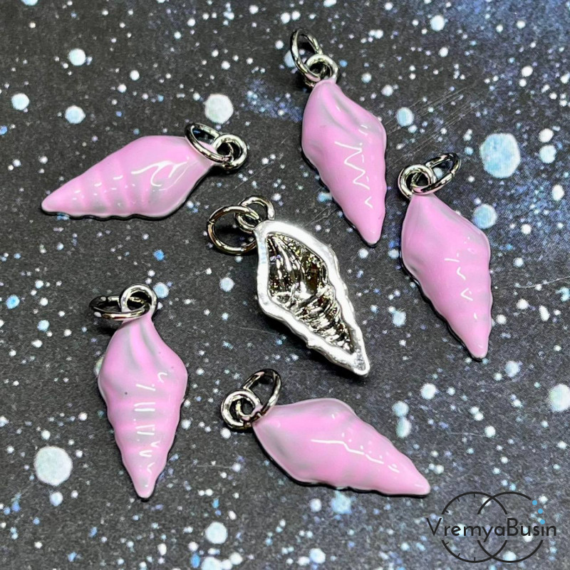 Подвеска с эмалью "Ракушка", 8х18 мм, латунь с родиевым покрытием  (1 шт.)