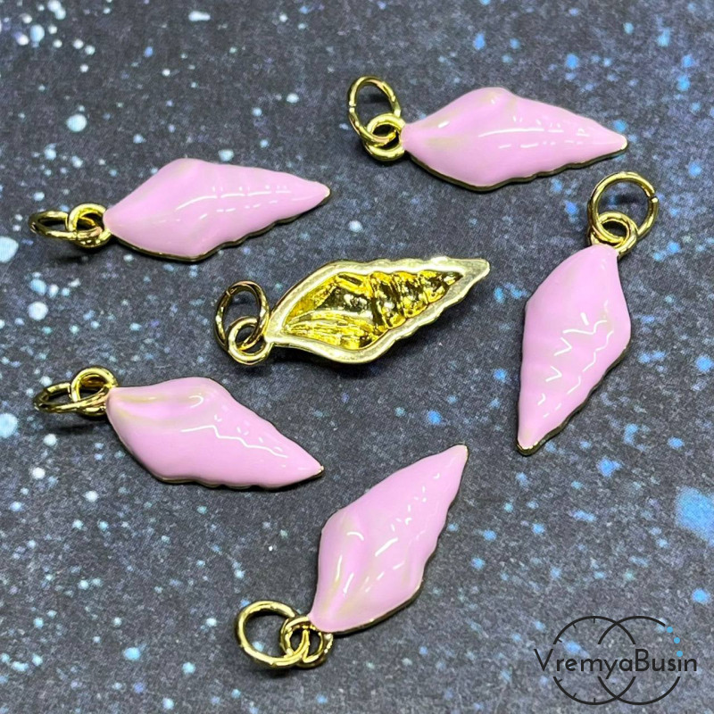 Подвеска с эмалью "Ракушка", 8х18 мм, латунь с позолотой (1 шт.)