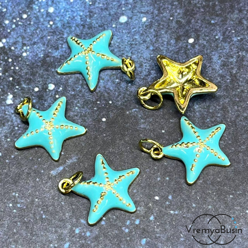 Подвеска с эмалью "Звезда", 14х16 мм, латунь с позолотой (1 шт.)