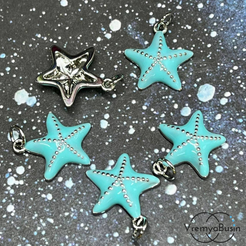 Подвеска с эмалью "Звезда", 14х16 мм, латунь с родиевым покрытием  (1 шт.)