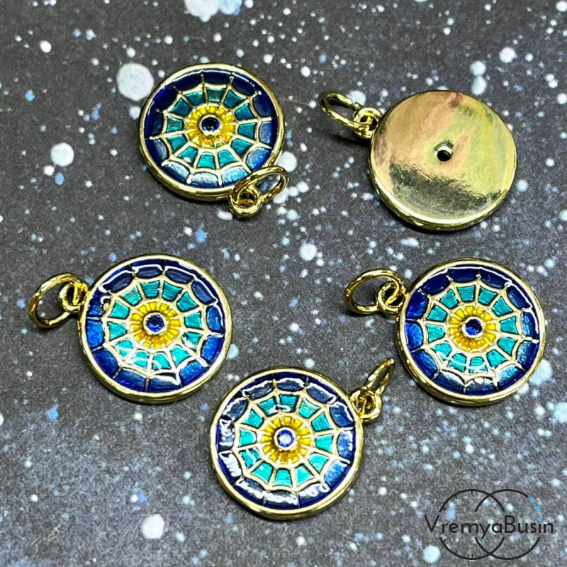 Подвеска с эмалью "Паутина", 12 мм, латунь с позолотой (1 шт.)