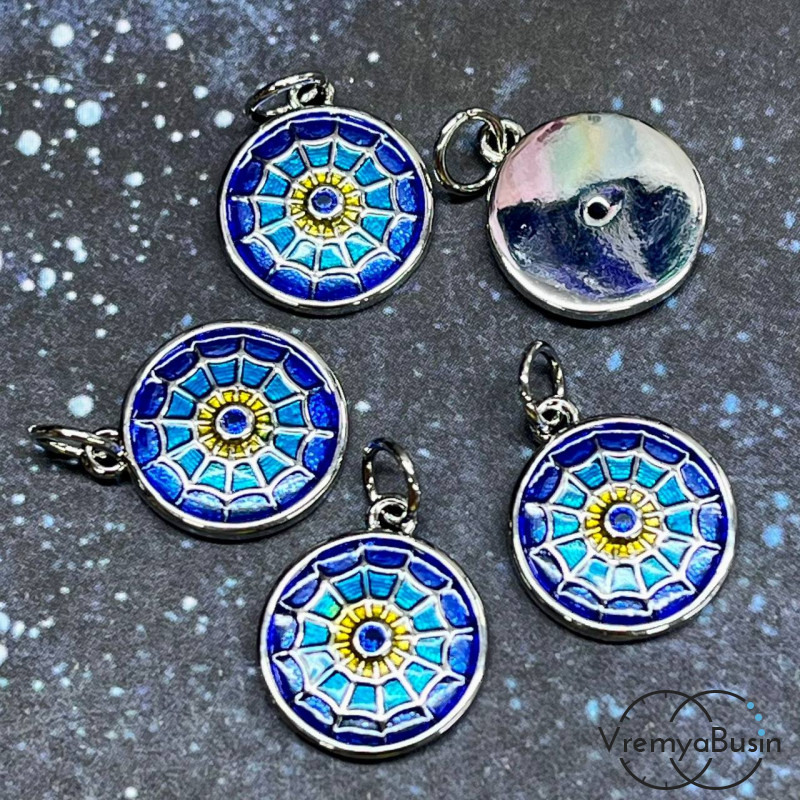 Подвеска с эмалью "Паутина", 12 мм, латунь с родиевым покрытием  (1 шт.)