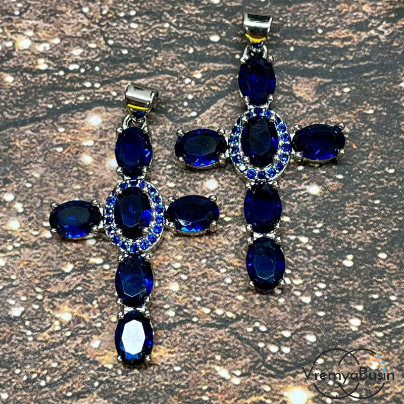 Подвеска "Крест", 22х35 мм, из латуни с родиевым покрытием и фианитами (1 шт.)