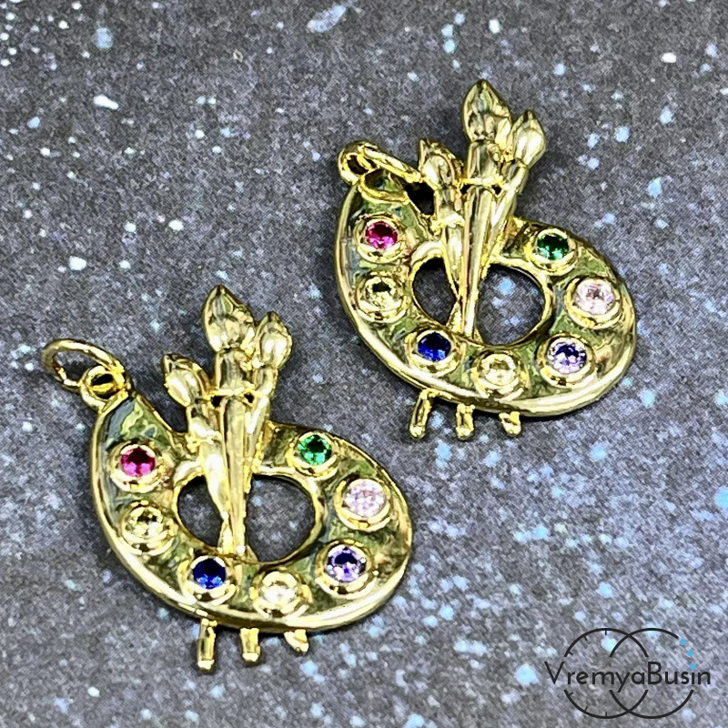 Подвеска «Палитра», 18х23 мм, из латуни с позолотой и фианитами (1 шт.)