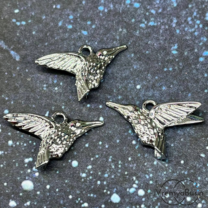 Подвеска "Колибри", 13х20 мм, из латуни с родиевым покрытием (1 шт.)