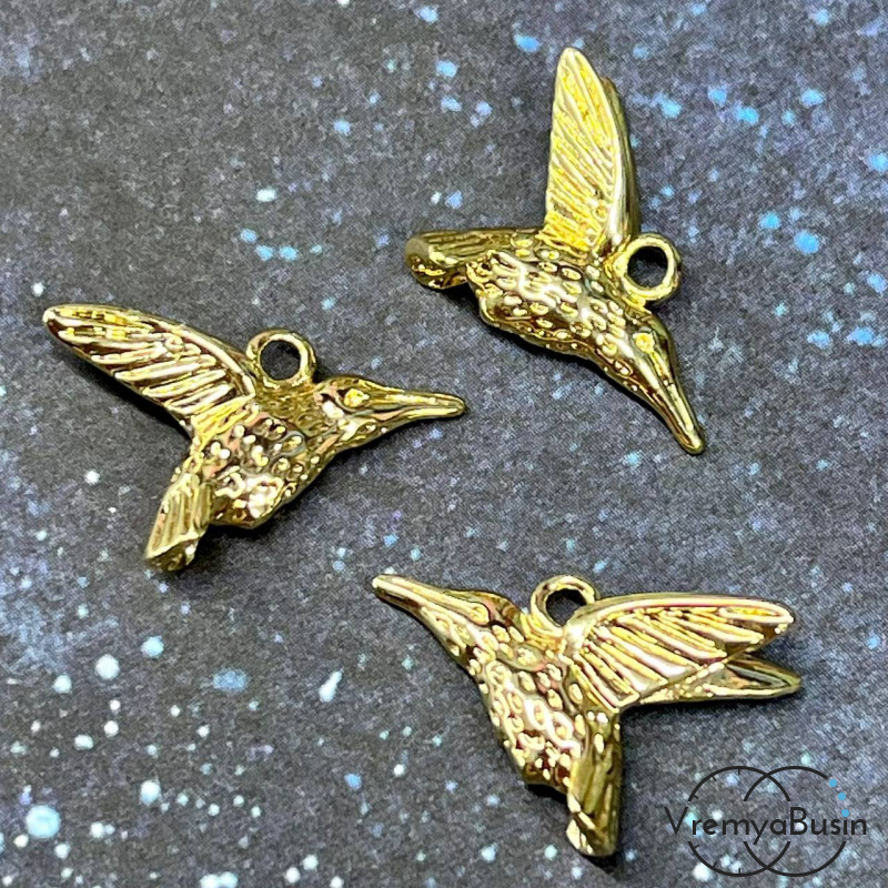 Подвеска "Колибри", 13х20 мм, из латуни с позолотой (1 шт.)