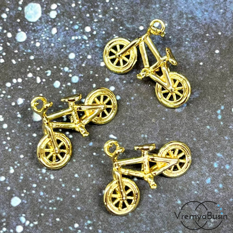 Подвеска "Велосипед", 15х20 мм, из латуни с позолотой (1 шт.)