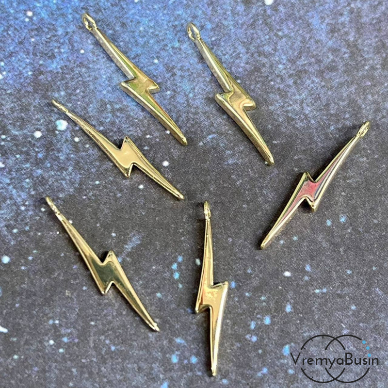 Подвеска "Молния", 4х21 мм, из латуни с позолотой (1 шт.)