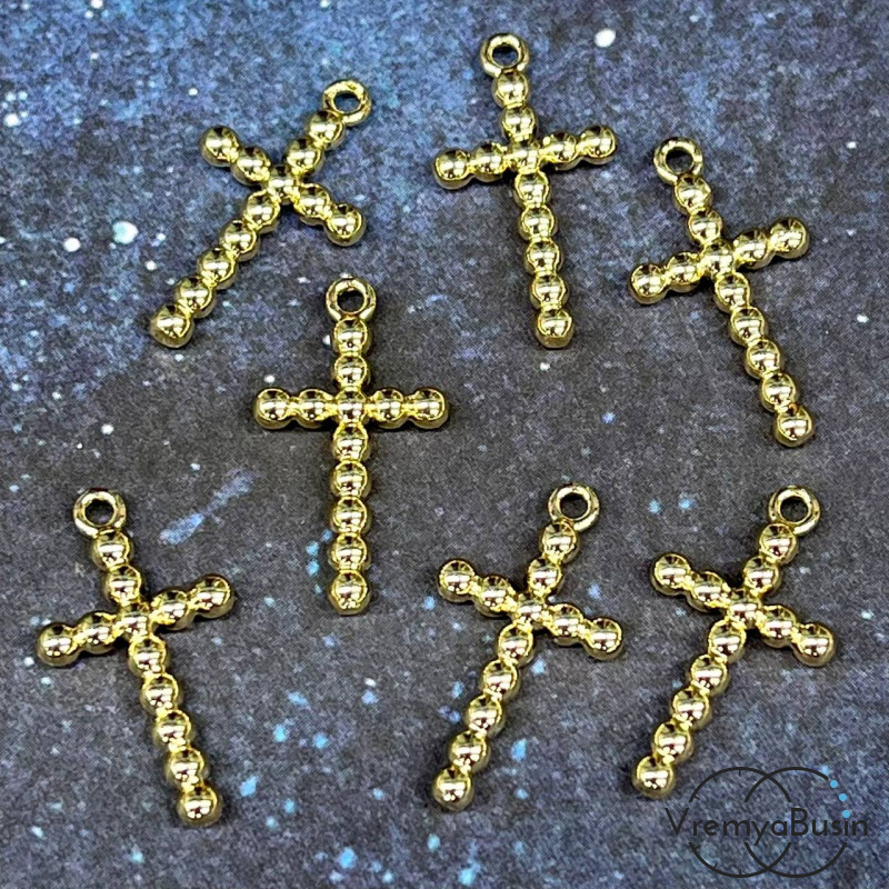 Подвеска "Крестик", 11х20 мм, из латуни с позолотой (1 шт.)