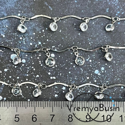 Цепочка декоративная с бусинами, металл цв. серебро (1 м.)