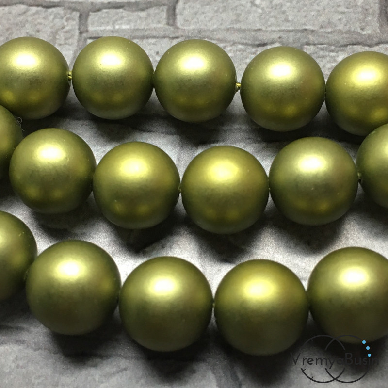 Матовый жемчуг майорка, цв. оливковый, гладкий шарик 6-8-10-12 мм (1 шт.)