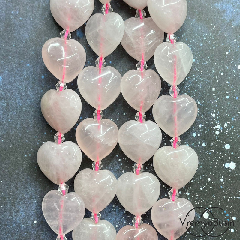 Розовый кварц, сердце гладкое 20 мм (нить, ок. 17 шт.)