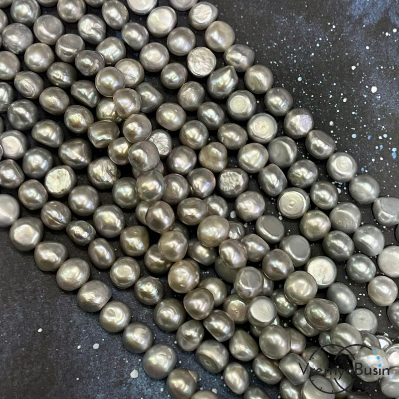 Жемчуг натуральный речной, барочный ок. 9 мм, цв. серый (нить, ок. 40 см.)