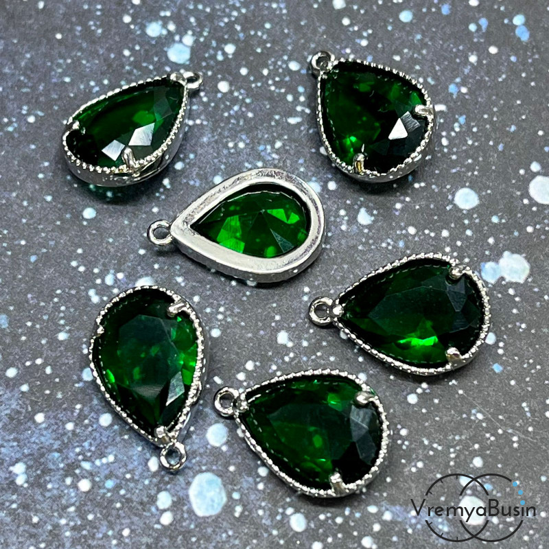 Подвеска с фианитом, капля 18х11 мм, латунь с родиевым покрытием (1 шт.)