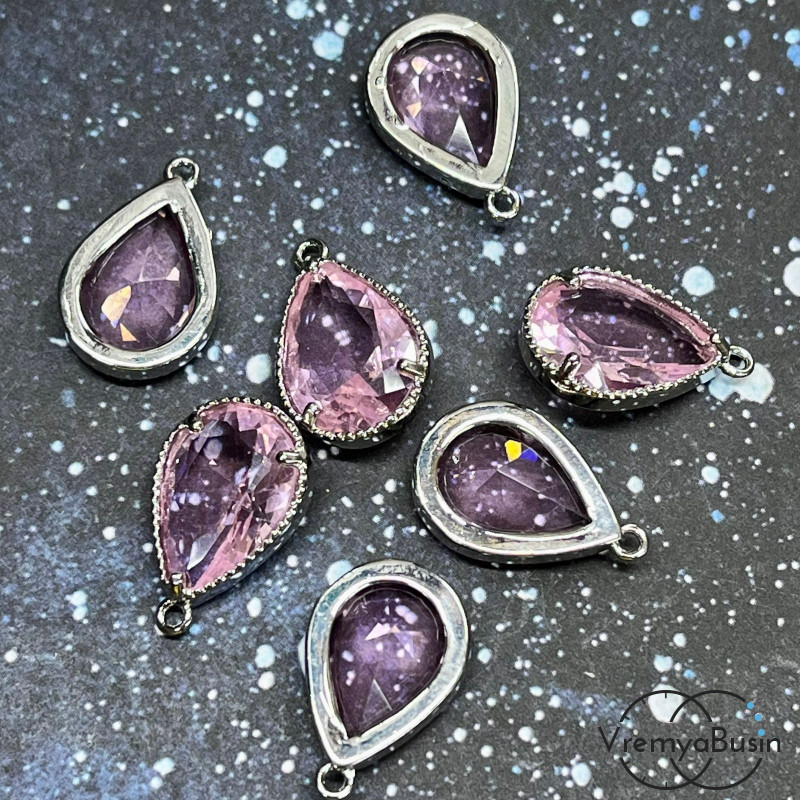 Подвеска с фианитом, капля 18х11 мм, латунь с родиевым покрытием (1 шт.)