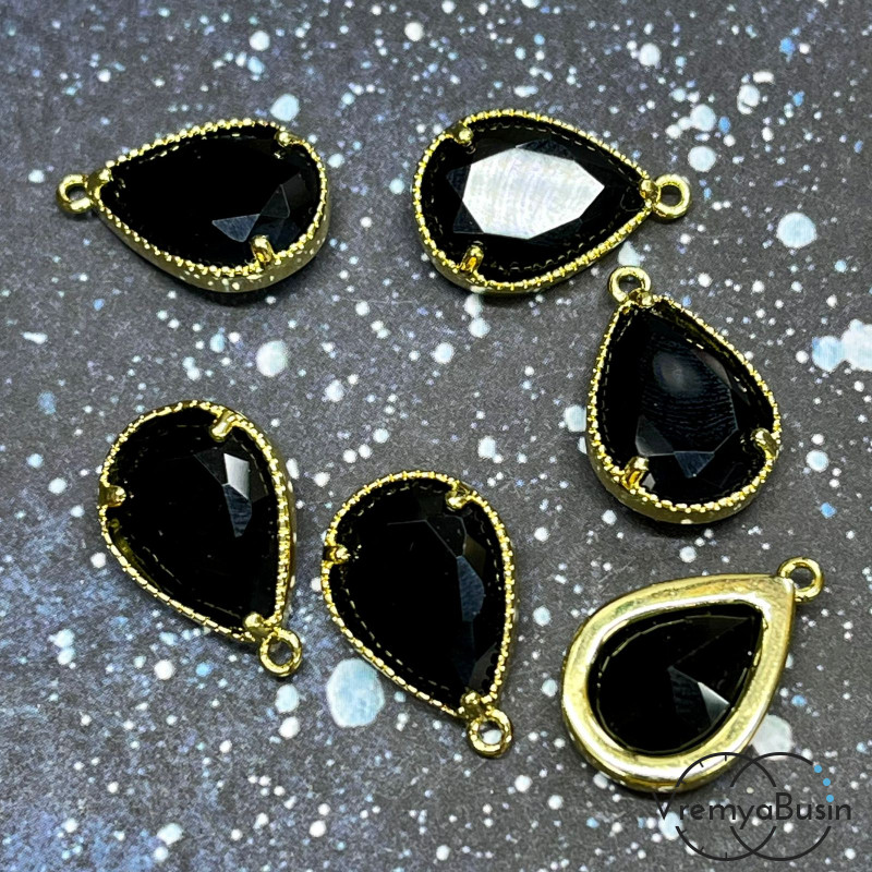 Подвеска с фианитом, капля 18х11 мм, латунь с позолотой (1 шт.)