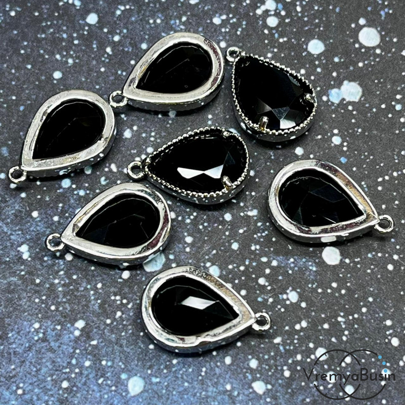 Подвеска с фианитом, капля 18х11 мм, латунь с родиевым покрытием (1 шт.)