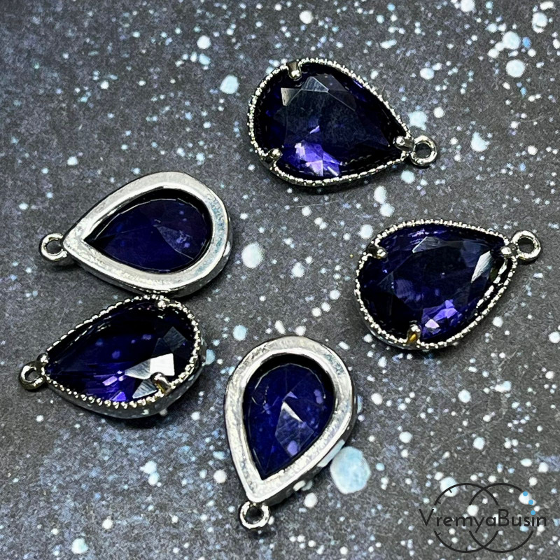 Подвеска с фианитом, капля 18х11 мм, латунь с родиевым покрытием (1 шт.)