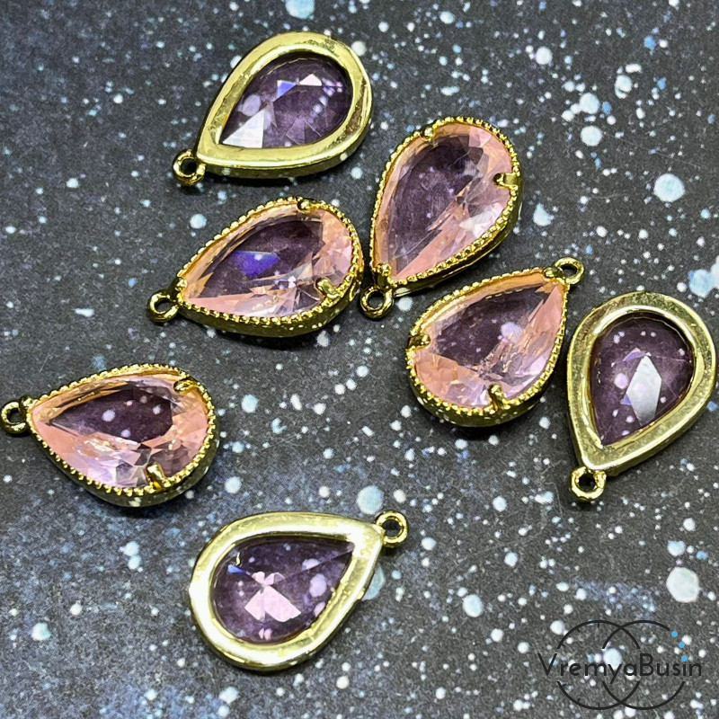 Подвеска с фианитом, капля 18х11 мм, латунь с позолотой (1 шт.)