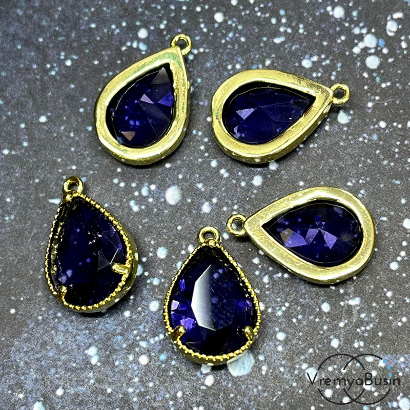 Подвеска с фианитом, капля 18х11 мм, латунь с позолотой (1 шт.)