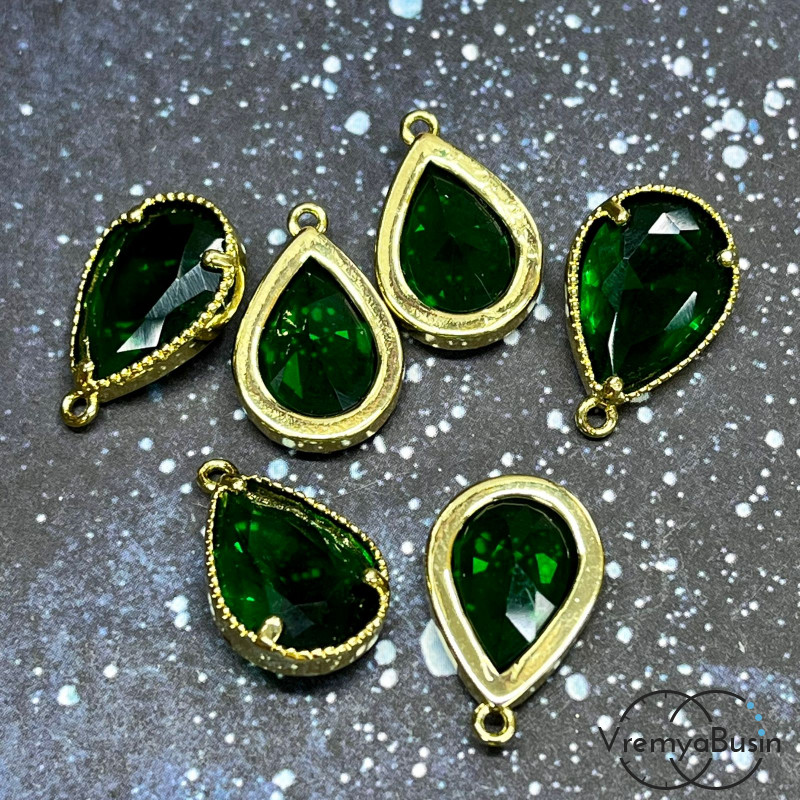 Подвеска с фианитом, капля 18х11 мм, латунь с позолотой (1 шт.)