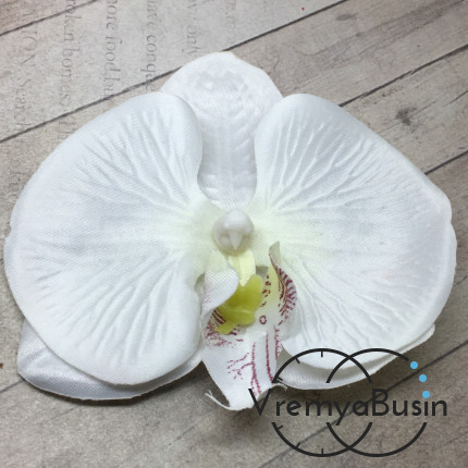 Цветок из ткани "Орхидея", 80 мм., цв.БЕЛЫЙ (1 шт.)