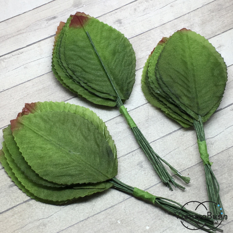 Листик из ткани на проволоке, 40х60 мм., цв. зеленый (12 шт.)