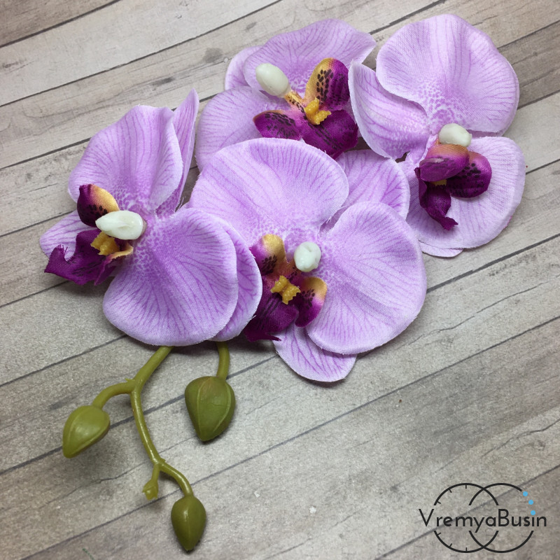 Цветок из ткани "Ветка орхидеи", 160 мм., цв.СИРЕНЕВЫЙ (1 шт.)