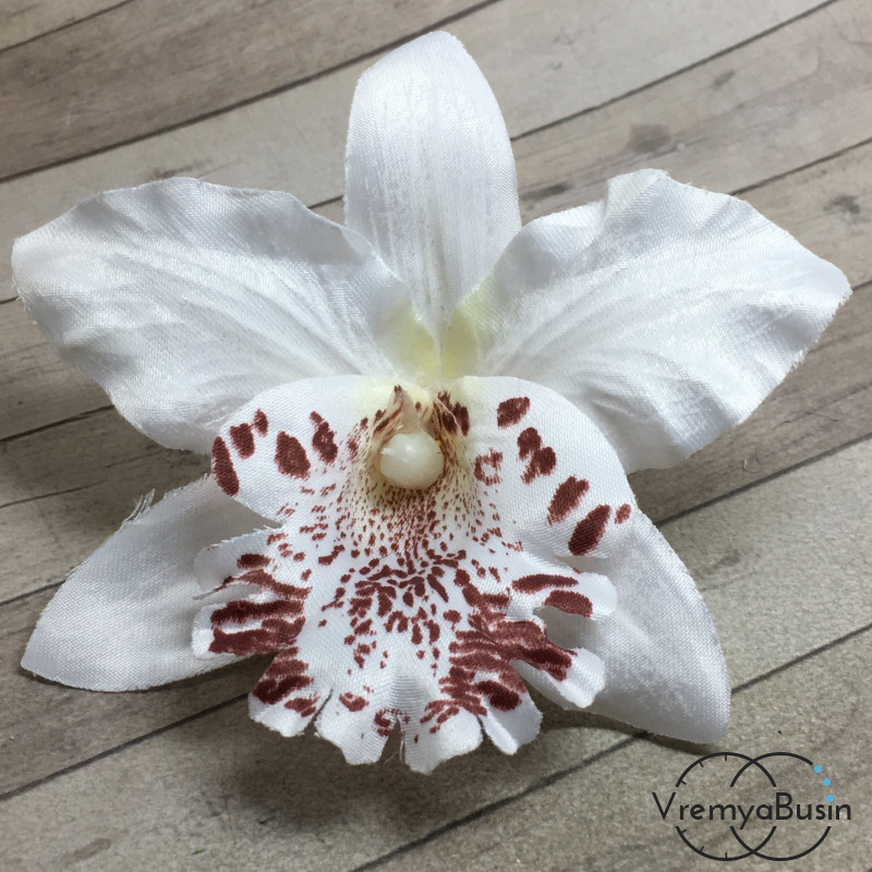 Цветок из ткани "Орхидея", 70 мм., цв.БЕЛЫЙ (1 шт.)
