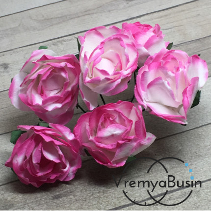 Цветы из бумаги, букетик роз, 20 мм цв. бело-розовый  (6 шт.)