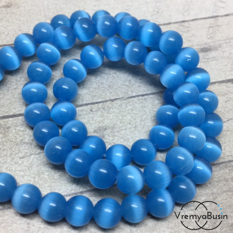 Кошачий глаз (имитация). Гладкий шарик 6 мм (нить, 65 шт.)