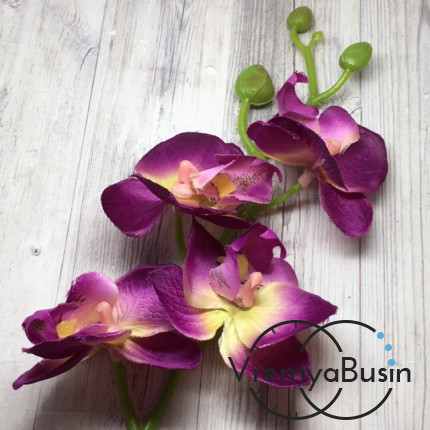 Цветок из ткани "Ветка орхидеи", 160 мм., цв.МАЛИНОВЫЙ (1 шт.)