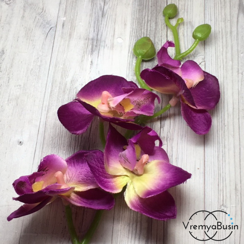 Цветок из ткани "Ветка орхидеи", 160 мм., цв.МАЛИНОВЫЙ (1 шт.)