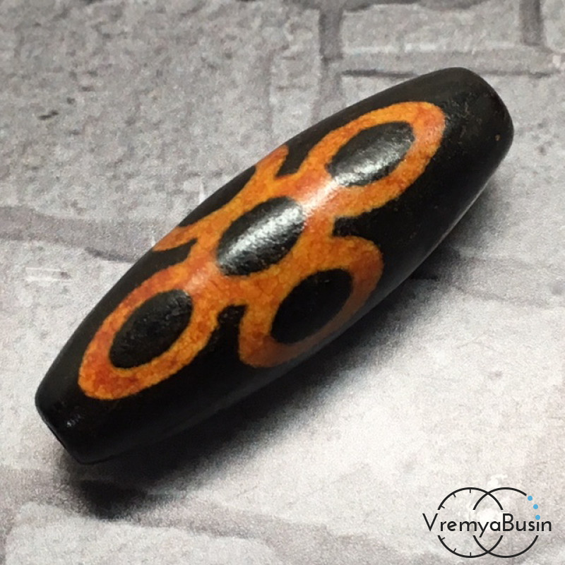 Бусина Дзи из агата "Молния и мистический узел", 30х10 мм (1 шт.)