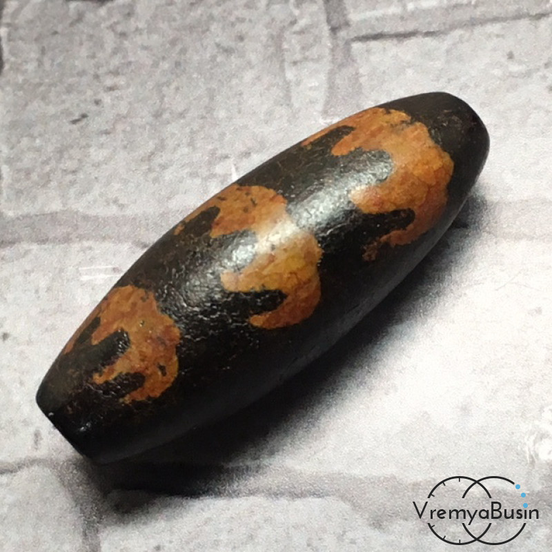 Бусина Дзи из агата "Пять летучих мышей", 30х10 мм (1 шт.)