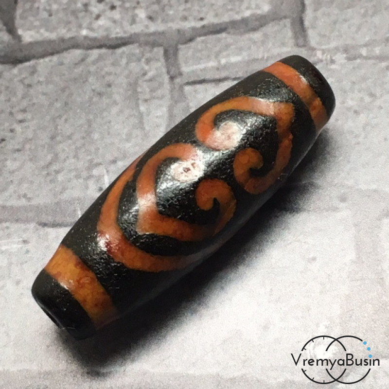 Бусина Дзи из агата "Два сердца Будды", 30х10 мм (1 шт.)