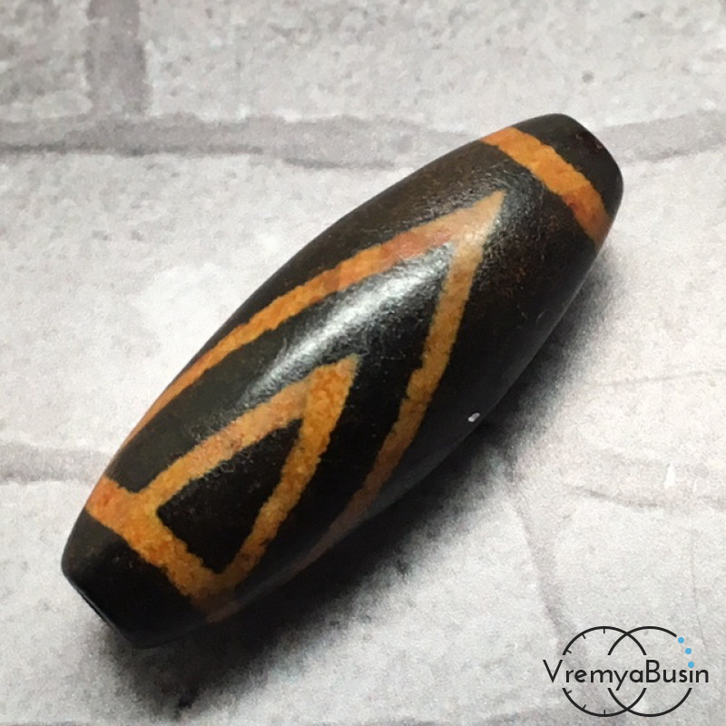 Бусина Дзи из агата "Небо и горы", 30х10 мм (1 шт.)