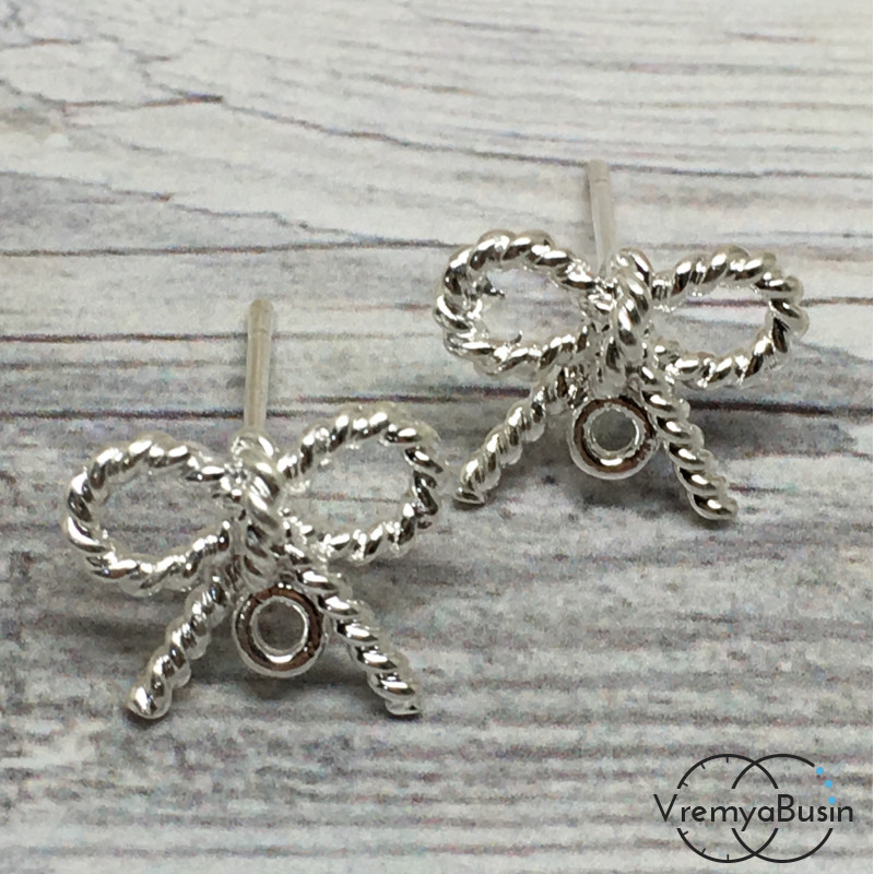 Швензы гвоздики "Бантик", цв. серебро (1 пара)