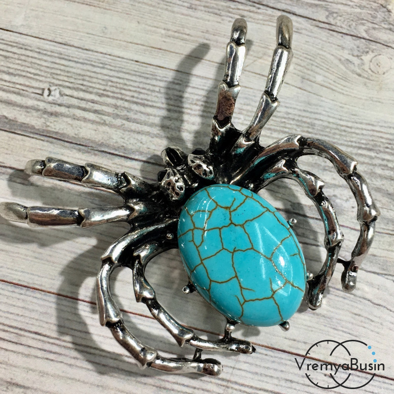 Кулон-брошь "Паук" с бирюзой (1 шт.)