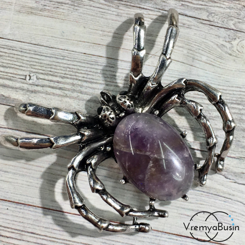 Кулон-брошь "Паук" с аметистом (1 шт.)